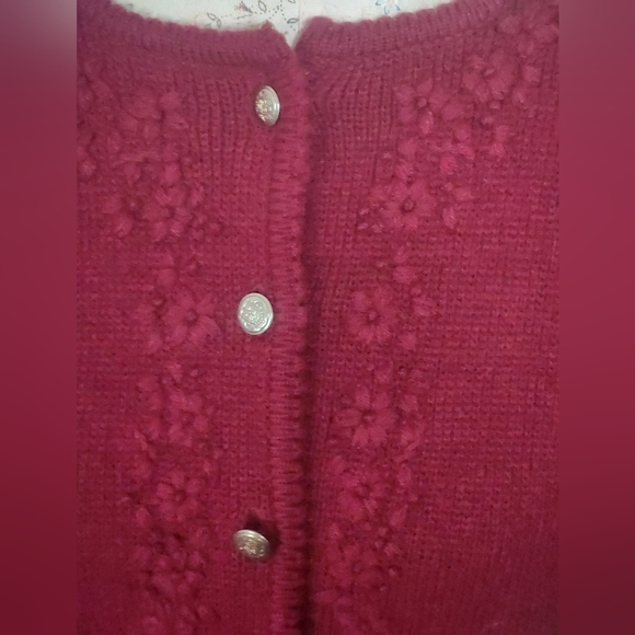 Vintage Tally Ho Women’s Maroon Button Front Floral Cardigan Sweater Size M - Picture 4 of 11
